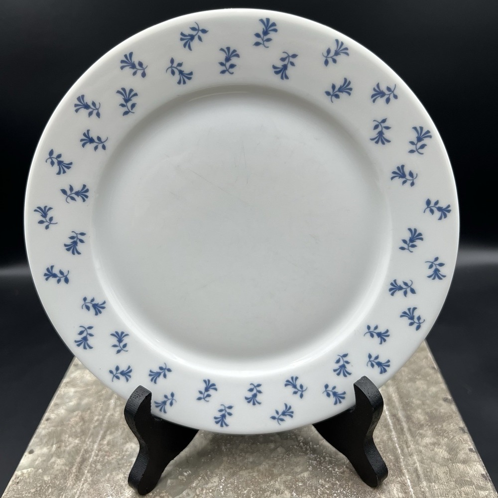 Vintage Pillivuyt France Blue Floral Sprig Porcelain Salad Plate 7.5" 492 1